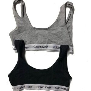 Calvin Klein Girls 2 Pack Bralette Size 8/10 Medium Black Gray Cotton Sports Bra